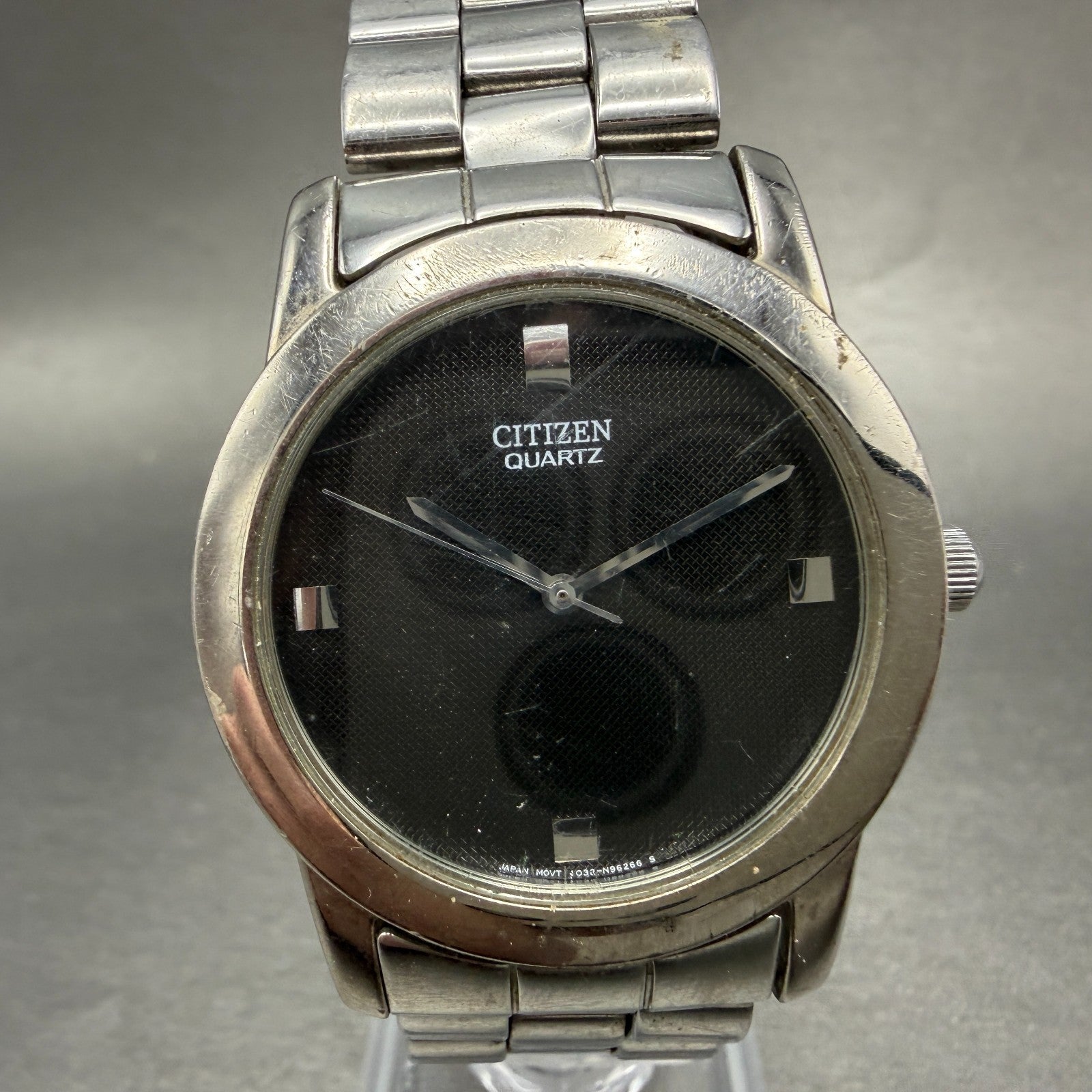 Citizen Watch Men 35mm Black Dial Silver Tone Round 1032-S77163 New Battery0