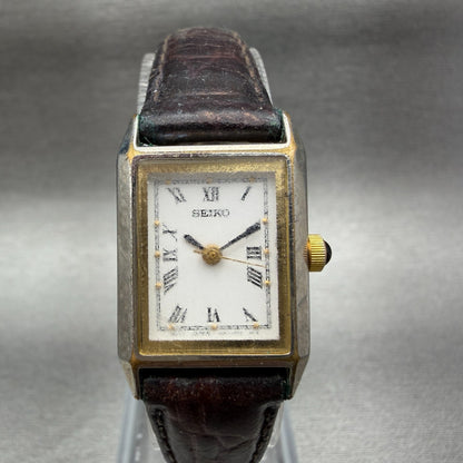 Seiko Tank Watch Women 18mm White Dial Two Tone Rectangle 1N01-5E90 New Battery0