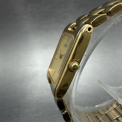 Seiko Tank Watch Women 15mm Champagne Dial Gold Tone Rectangle 1F20-5D99 New Bat2
