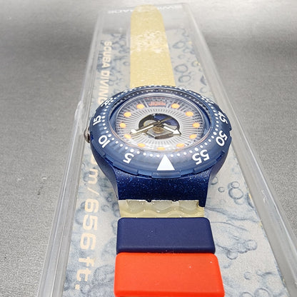Swatch Scuba 200 Silver Trace Dive Watch Men 38mm Silver Dial Blue New Battery4