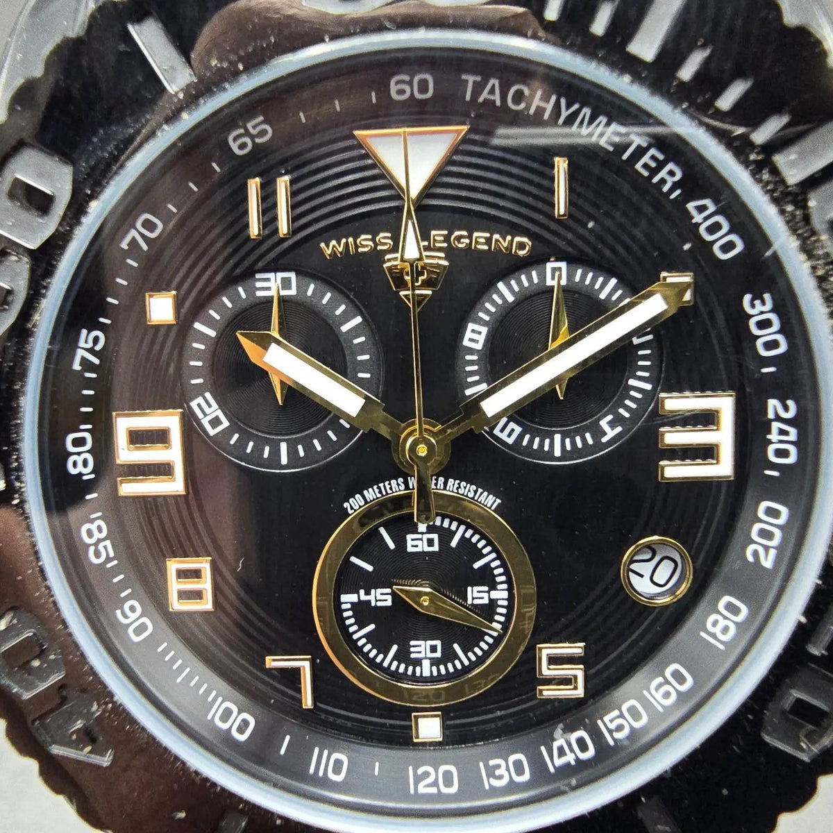 Swiss Legend Commander Chronograph Watch Men 46mm Black Daydate New Battery1