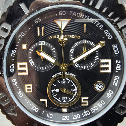 Swiss Legend Commander Chronograph Watch Men 46mm Black Daydate New Battery1