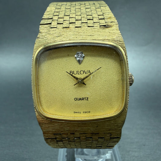 Bulova Watch Men 28mm Champagne Dial Gold Tone 7902 Diamond PARTS Vintage0
