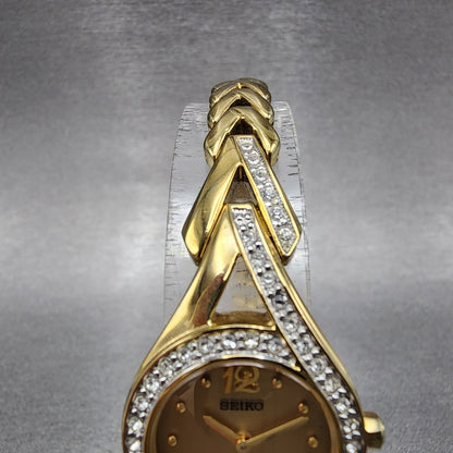 Seiko Solar Watch Women 22mm Champagne Dial Gold Tone Round V115-0AP0 Runs