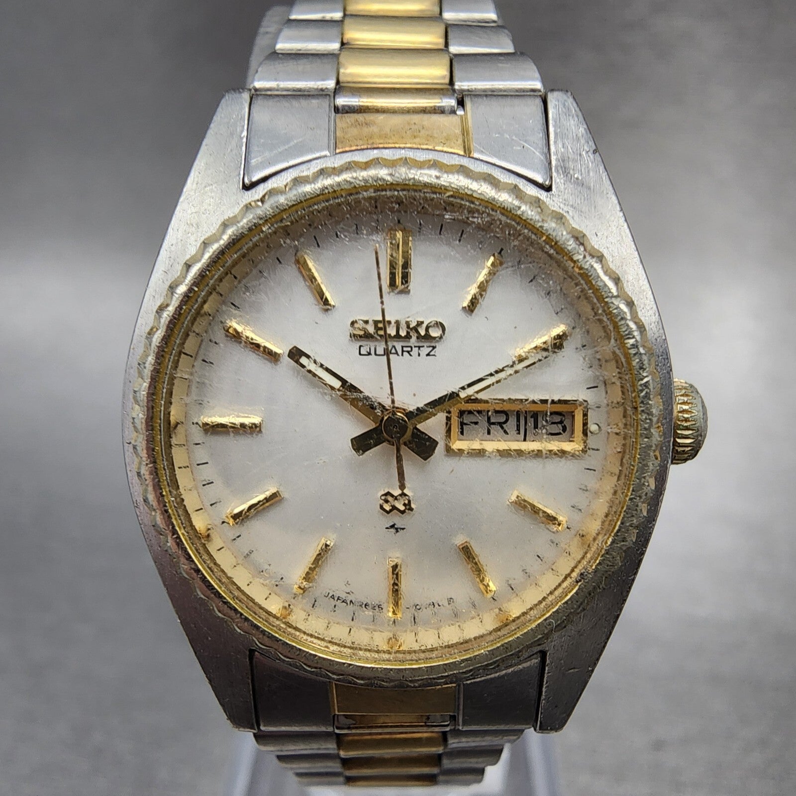 Seiko SQ Watch Women 24mm White Dial Two Tone Daydate Round 26260159 New Bat1