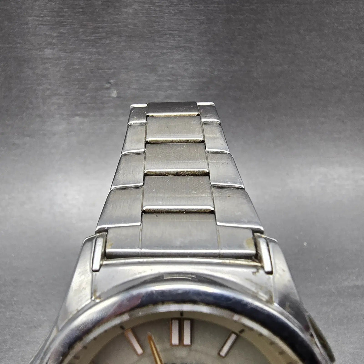 Casio Wave Ceptor Watch Men 42mm Champagne Dial Steel Solar Analog Digital Runsa4