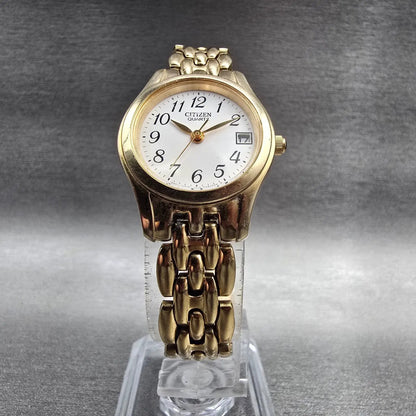 Citizen Watch Women 24mm White Dial Gold Tone Date Round 1012-S063612 New Batt5