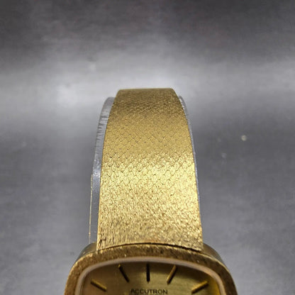 Bulova Accutron Watch Women 20mm Champagne Dial Gold Tone Rectangle P9 PARTS5