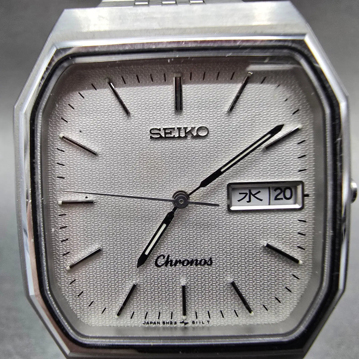 Seiko Chronos Watch Men 31mm White Dial Silver Daydate 5H23-5100 READ!! New Batt1
