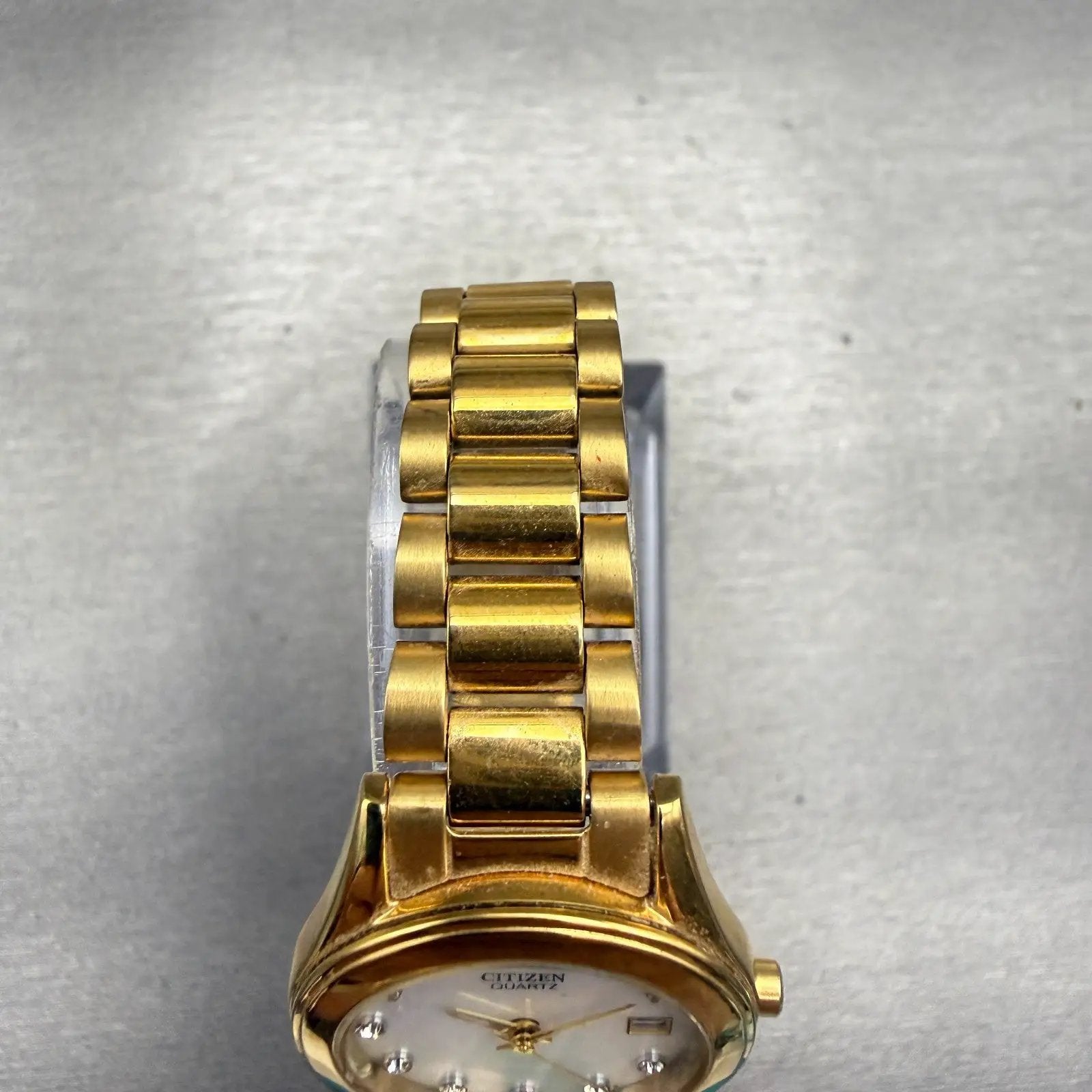 Citizen Watch Women 26mm MOP Dial Gold Gemmed Date Round 1012-S075688 New Batt4