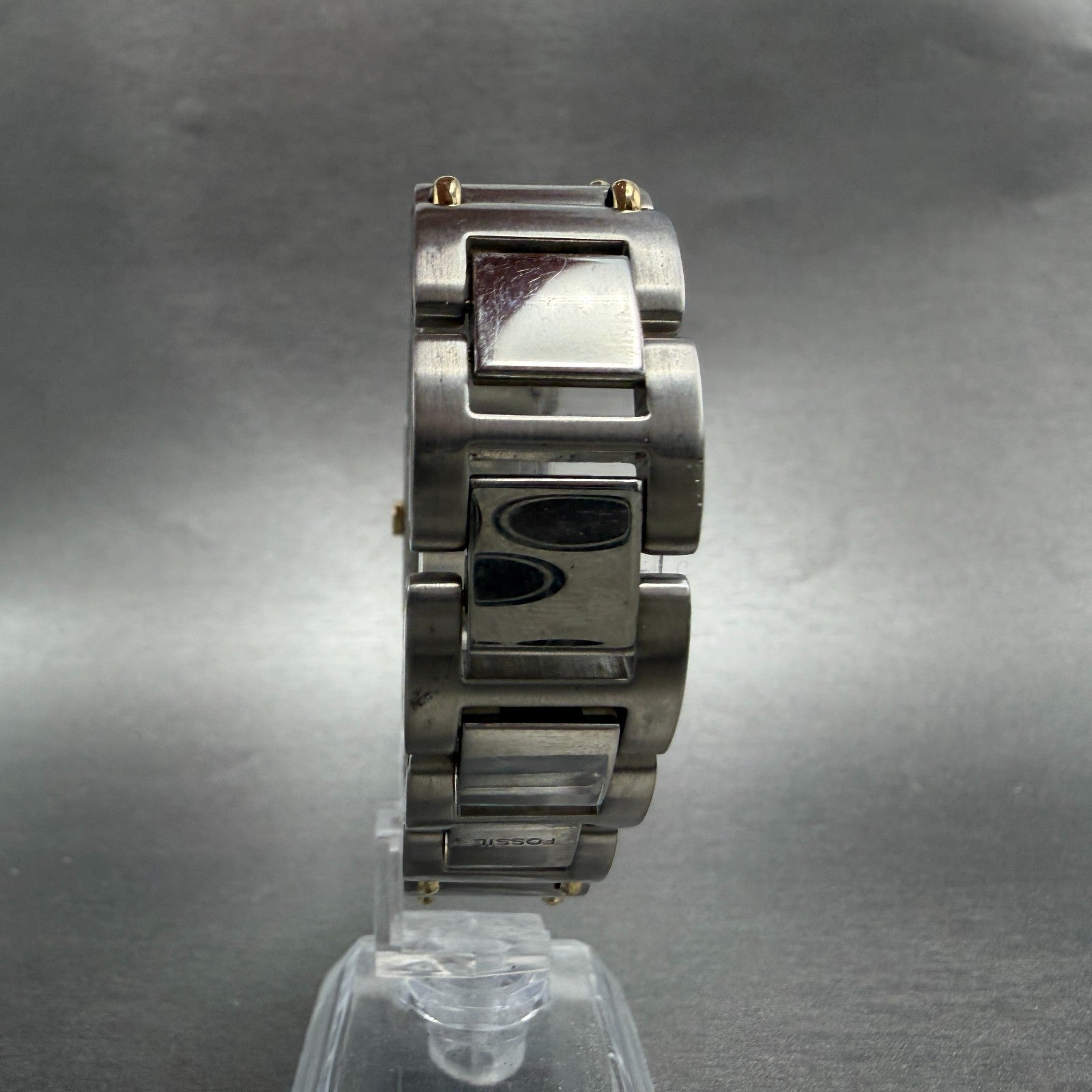 Fossil Tank Watch Women 18mm Champagne Dial Two Tone Rectangle ES-1417 New Batt7