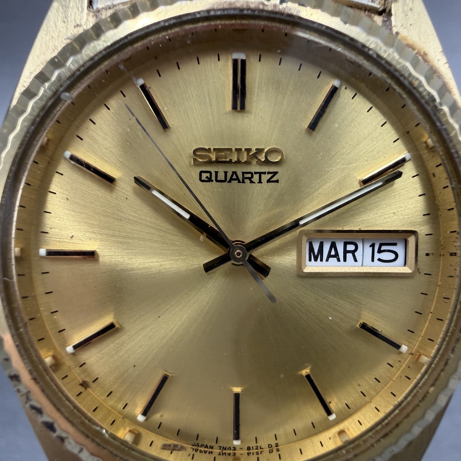 Seiko President Watch Men 36mm Gold Dial Gold Tone Daydate 7n43-8119 New Batt AP1