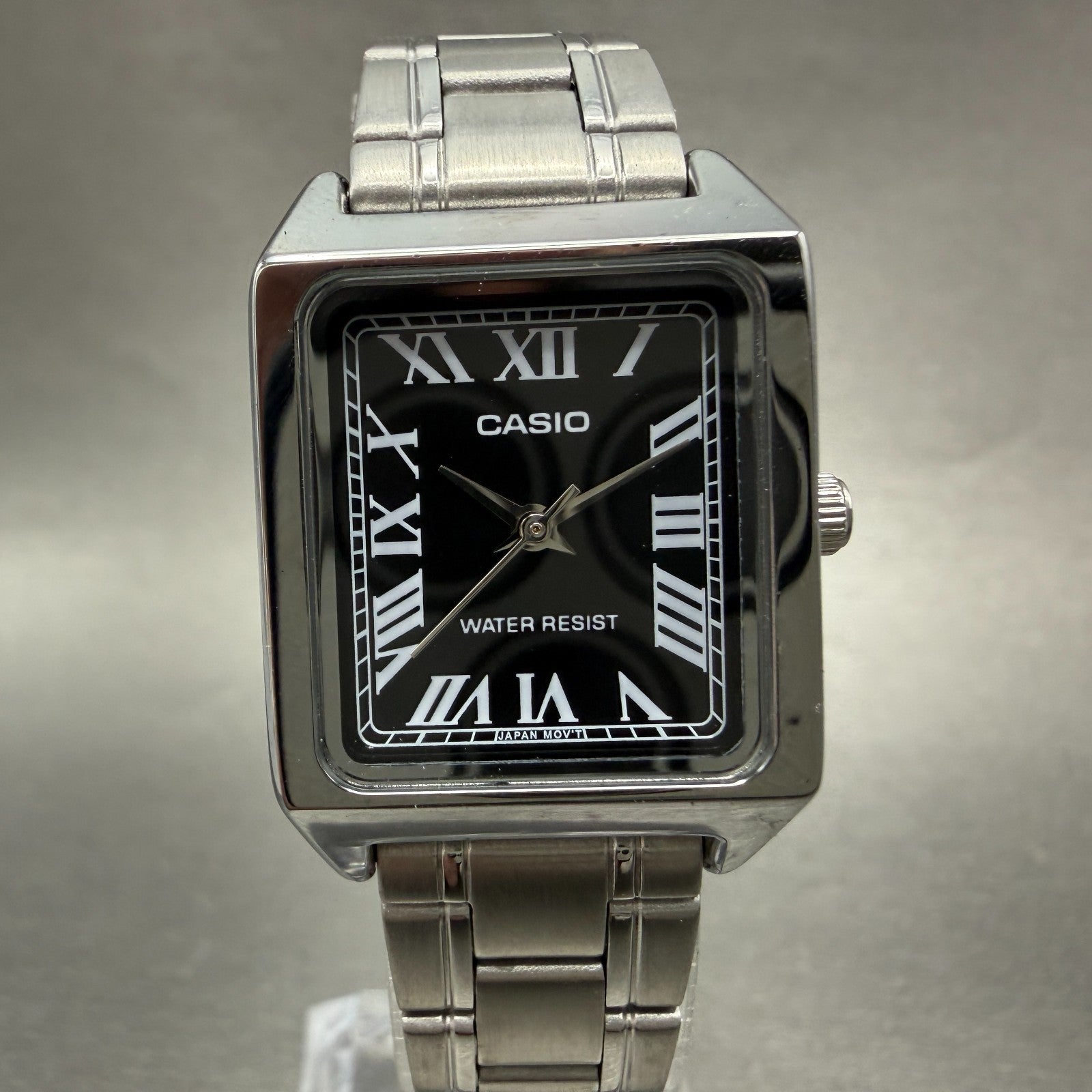 Casio Tank Watch Women 22mm Black Dial Silver Tone Rectangle LTP-V007 NewBattery0