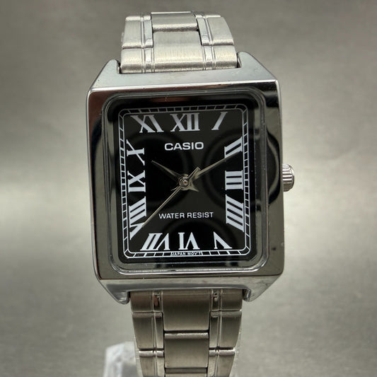 Casio Tank Watch Women 22mm Black Dial Silver Tone Rectangle LTP-V007 NewBattery0