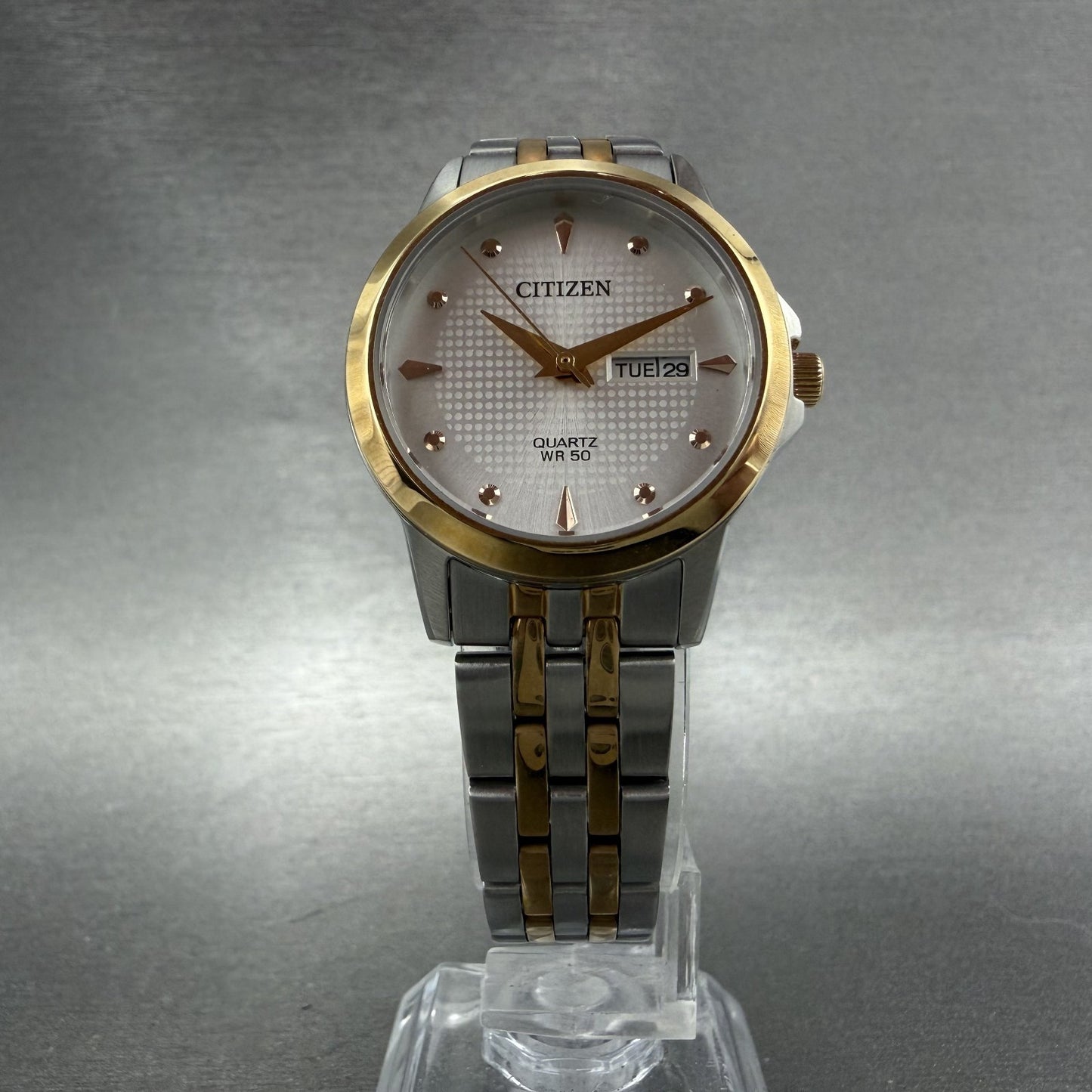 Citizen Watch Women 28mm White Dial Two Tone Daydate Round EQ060553A New Batt7