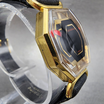 Juvenia Mystery Dial Watch Women 23mm Black Dial Gold Plated Octagon Manual Wind4