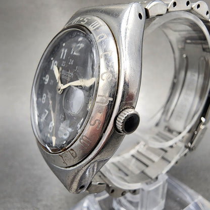 Swatch Irony Happy Joe Watch Men 37mm Gray Dial Steel Date Round New Battery NG12