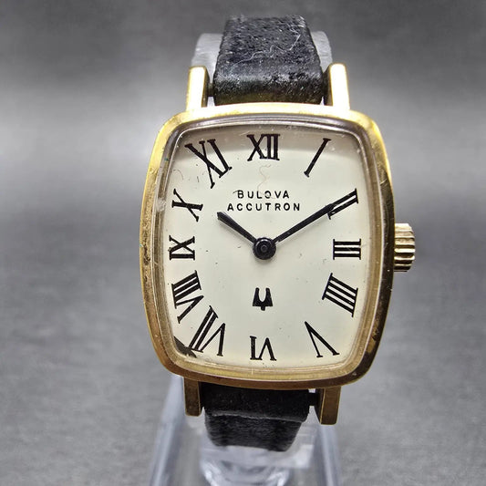 Bulova Accutron Watch Women 20mm White Dial Gold Plated Octagon VTG PARTS0