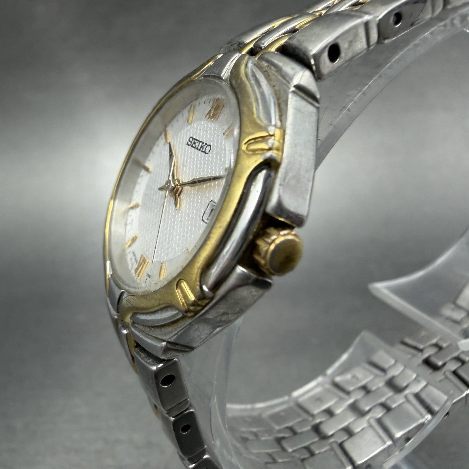 Seiko Watch Women 26mm Silver Dial Two Tone Date Round 7n82-0at0 New Battery DCT2