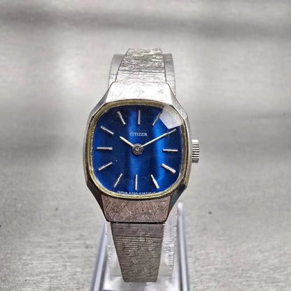 Citizen Watch Women 19mm Blue Dial Silver Tone Oval 4-676173 Manual Wind Vintage0