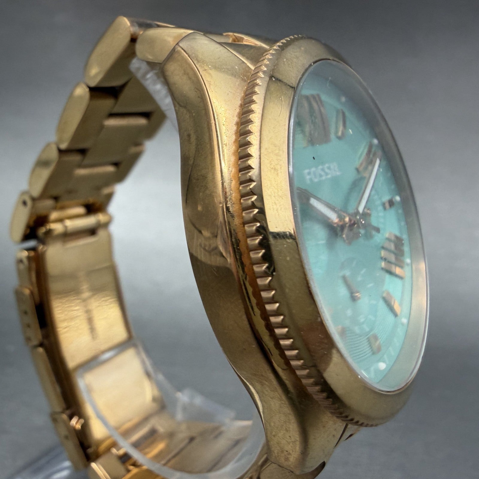 Fossil Cecile Watch Women 41mm Blue Dial Rose Gold Tone Daydate Round New Batt3