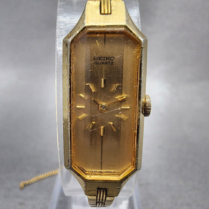 Seiko Watch Women 13mm Gold Dial Gold Tone Octagon 13205989 New Battery1