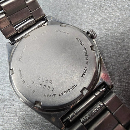 Seiko Alba Watch Men 36mm Black Dial Titanium Daydate Round VX43-0AG0 New Batt10