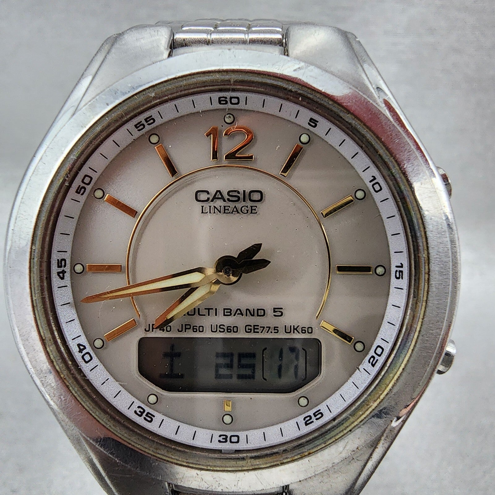 Casio Lineage Watch Men 38mm White Dial Stainless Steel Atomic READ!!!! LCWM2001