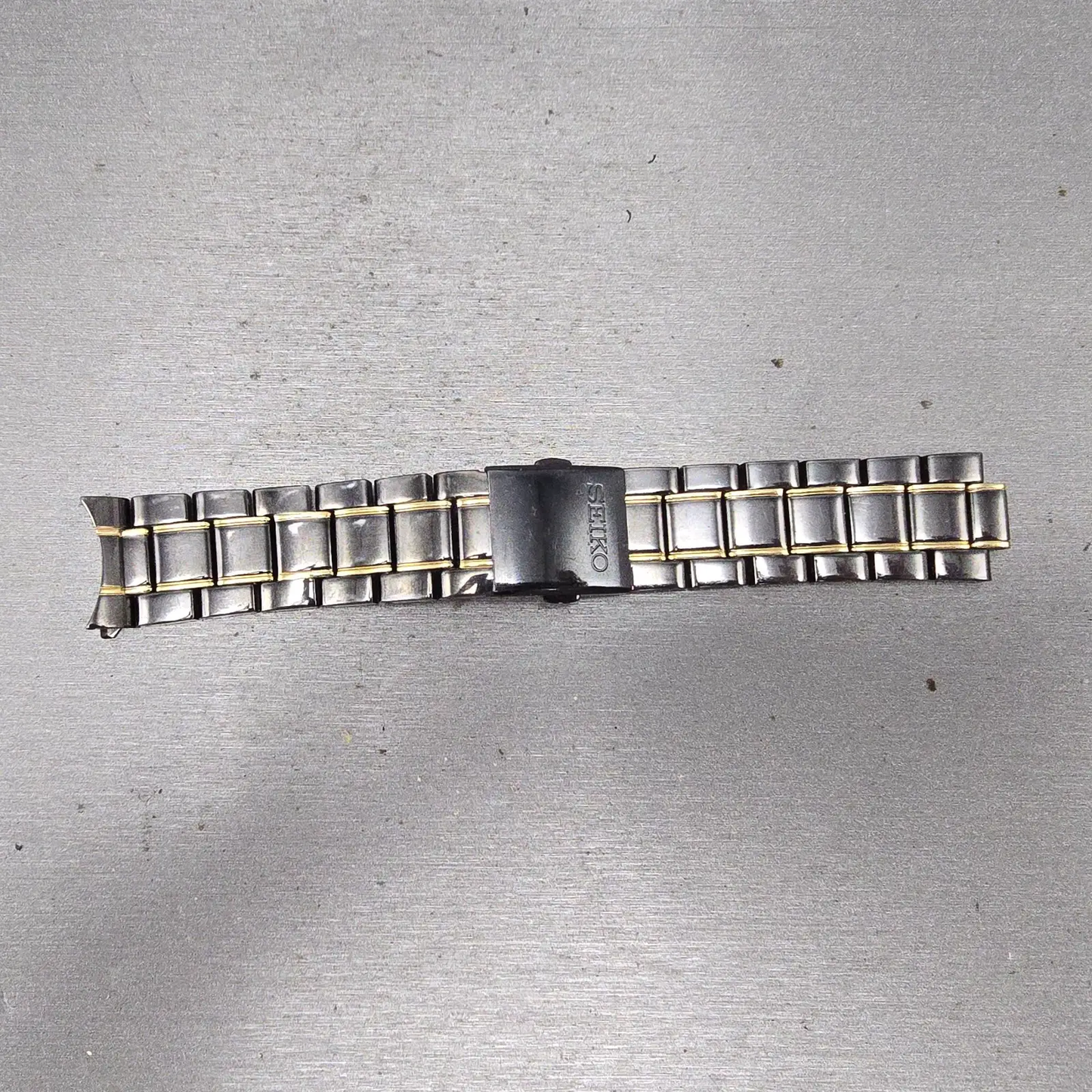 Seiko Bracelet 20mm Black & Gold Tone For 6A32-00B0 Tri Folding 3363 GI Steel0