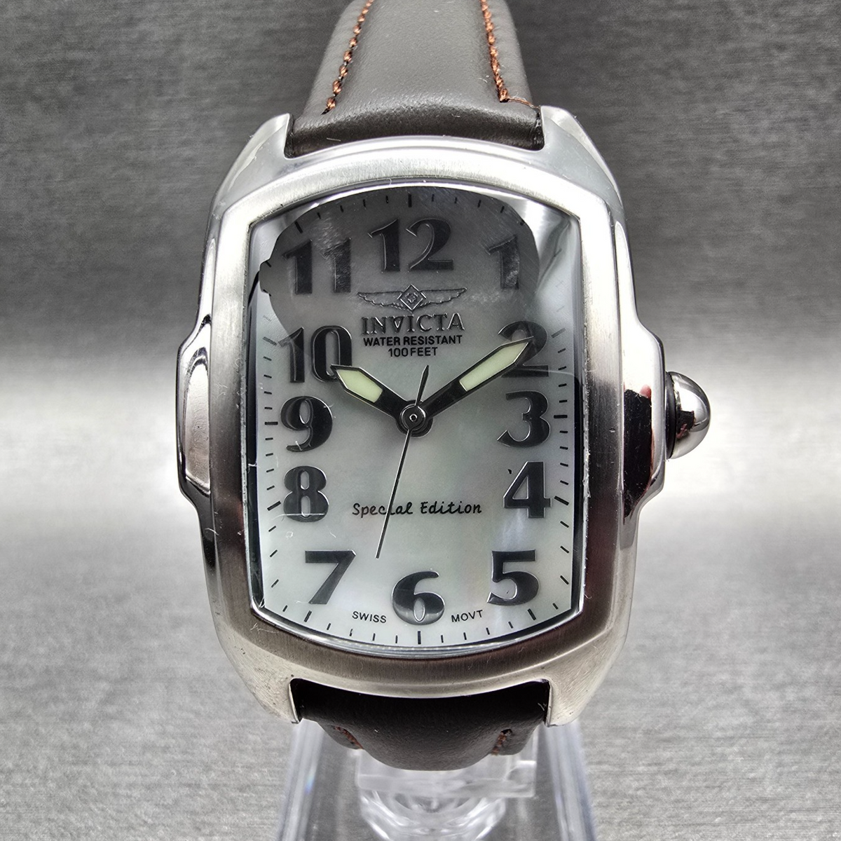 Invicta Lupah Watch Men 29mm MOP Dial Silver Tone Rectangle 5168 New Battery0