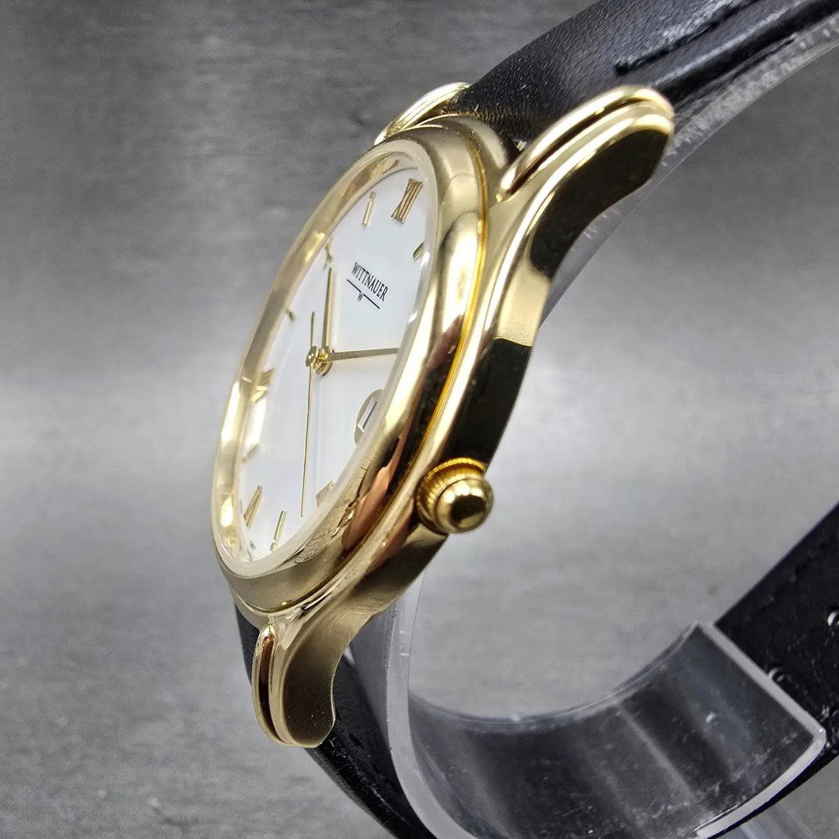 Wittnauer Watch Men 33mm White Dial Gold Tone Round Date Roman Numerals New Batt3