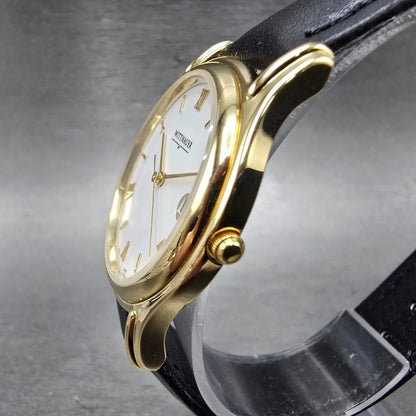 Wittnauer Watch Men 33mm White Dial Gold Tone Round Date Roman Numerals New Batt3