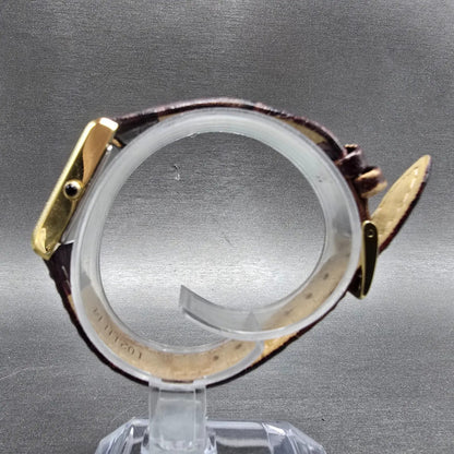 Seiko Solar Tank Watch Women 18mm Champagne Dial Gold Tone V115-0BD0 Runs JP6