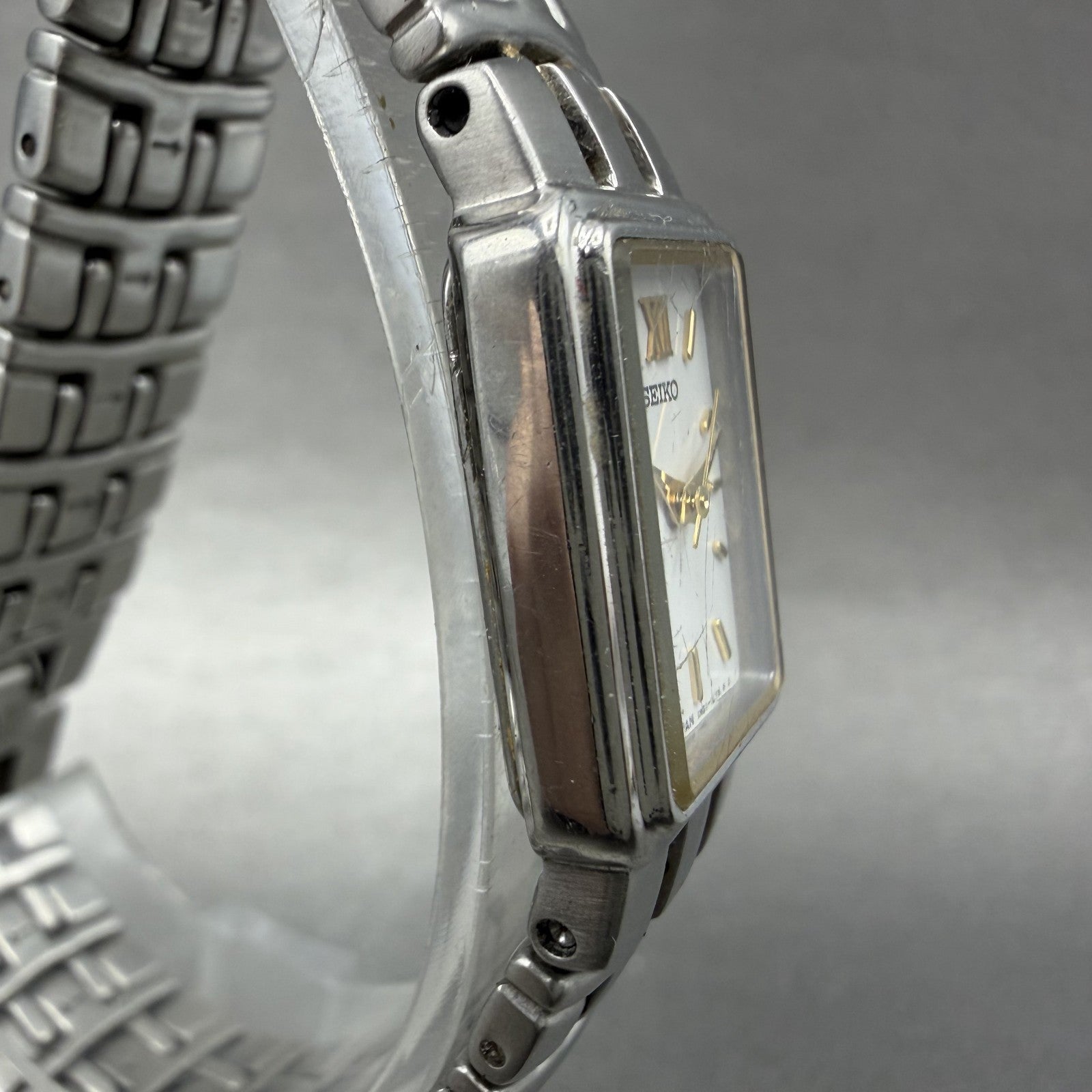 Seiko Tank Watch Women 16mm White Dial Two Tone Rectangle 1N015D60 New Battery3