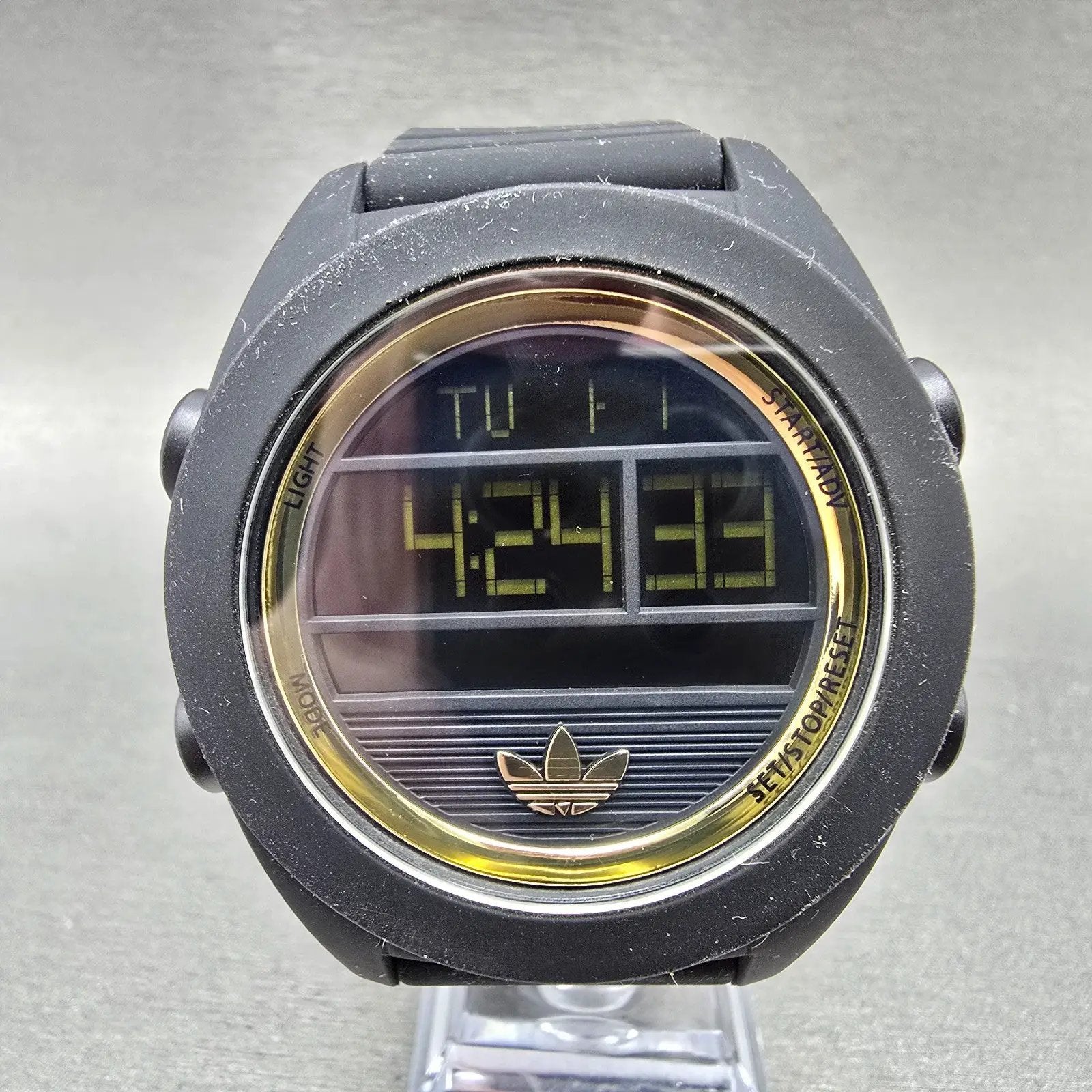 Adidas Calgary Digital Watch Men 50mm Black Gold Alarm Chronograph New Batt0