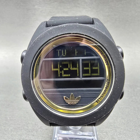 Adidas Calgary Digital Watch Men 50mm Black Gold Alarm Chronograph New Batt0