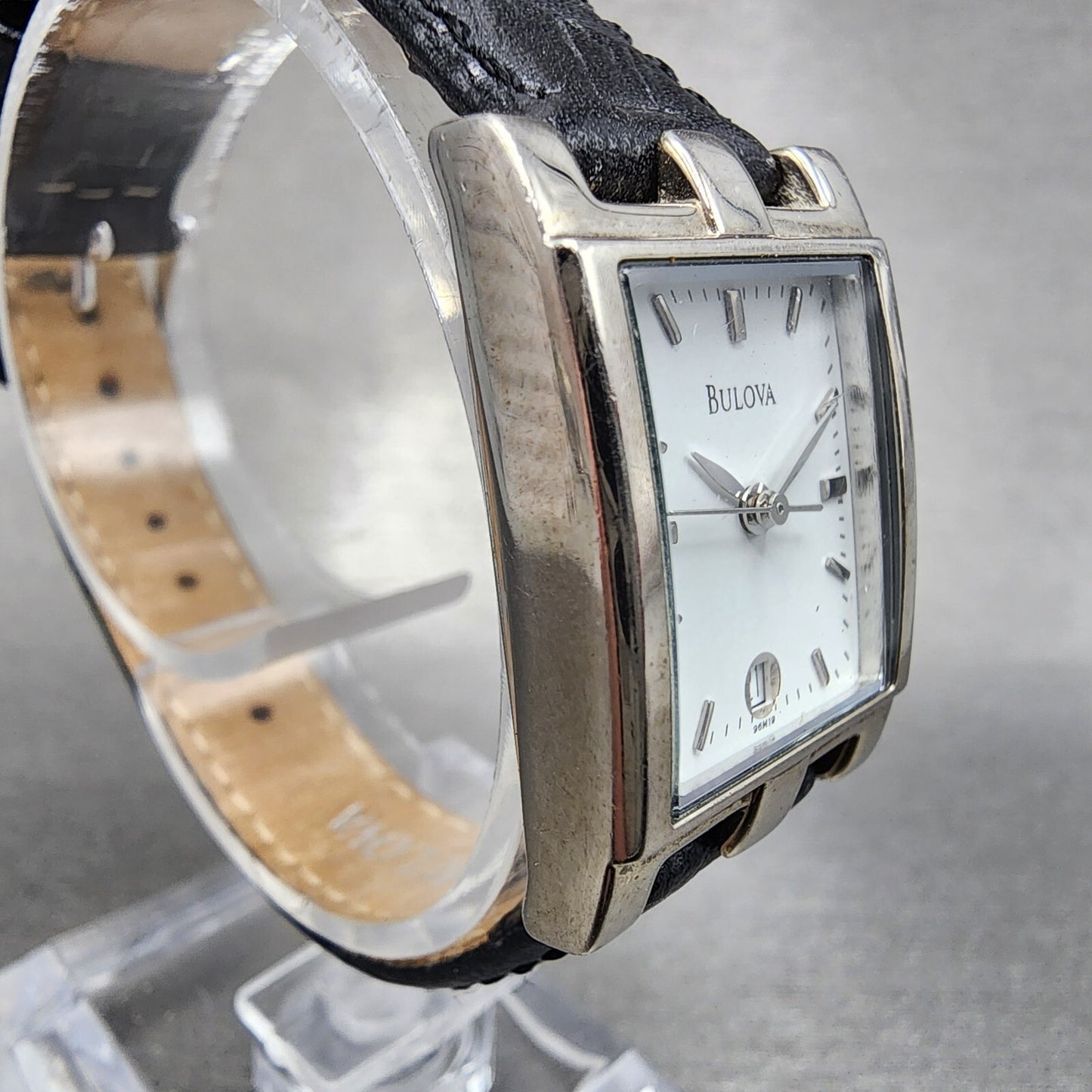 Bulova Tank Watch Women 21mm White Dial Silver Tone Date Rectangle New Battery