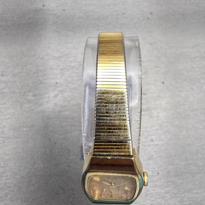 Seiko Watch Women 16mm Gold Dial Gold Tone Rectangle 2B20-5049 New Battery VTG4