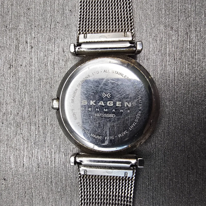 Skagen Watch Women 25mm Black Dial Silver Tone Round 107SSSBD New Battery10