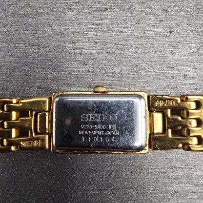 Seiko Watch Women 14mm Blue Dial Gold Tone Rectangle V220-5A00 New Battery10