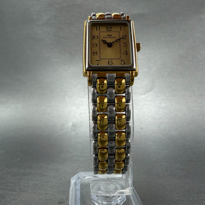 Technos Tank Watch Women 18mm Gold Dial Two Tone  Rectangle New Battery5