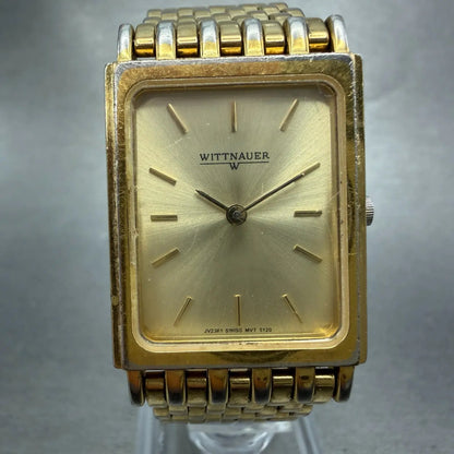 Wittnauer Tank Watch Men 24mm Champagne Dial Gold Tone JV23815120 New Battery0