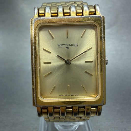 Wittnauer Tank Watch Men 24mm Champagne Dial Gold Tone JV23815120 New Battery0