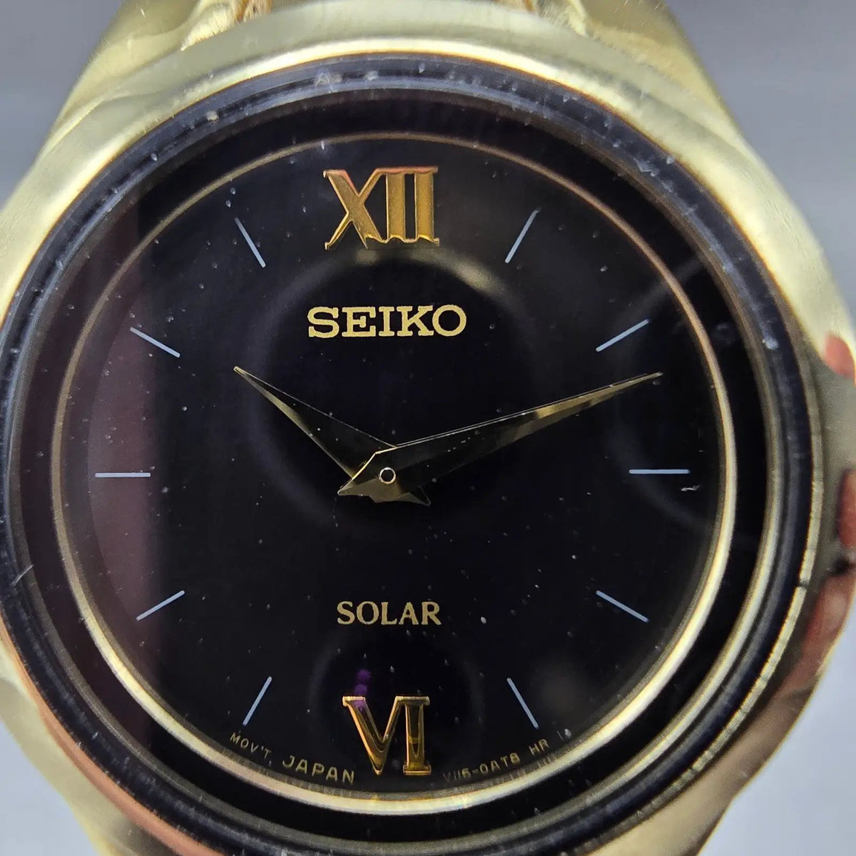 Seiko Solar Watch Women 26mm Black Dial Gold Tone Round V115-0AJ0 Works1