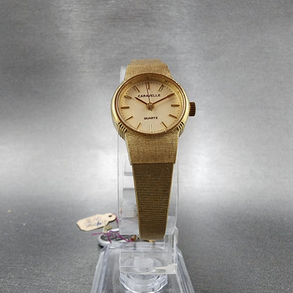 Bulova Caravelle Watch Women 19mm Cream Dial Gold Tone Round 48J07 NOS New Batt8