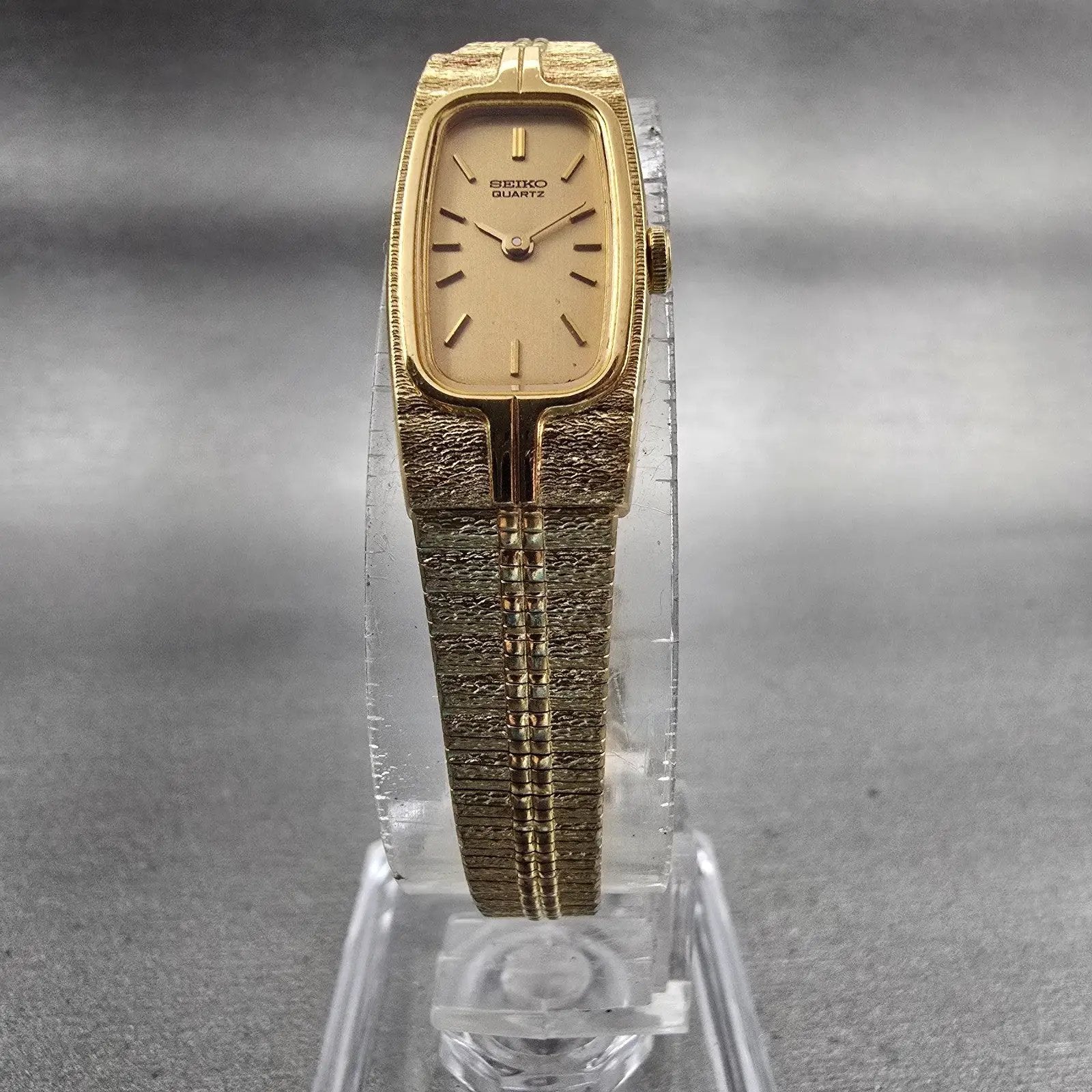 Seiko Watch Women 13mm Gold Dial Gold Tone Rectangle 2E20-6319 New Battery VTG5