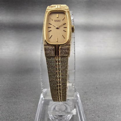 Seiko Watch Women 13mm Gold Dial Gold Tone Rectangle 2E20-6319 New Battery VTG5