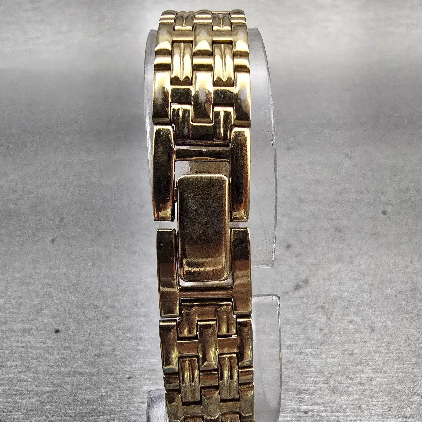 Seiko Watch Women 13mm Gold Dial Gold Tone Rectangle 2E20-7021 New Battery VTG7