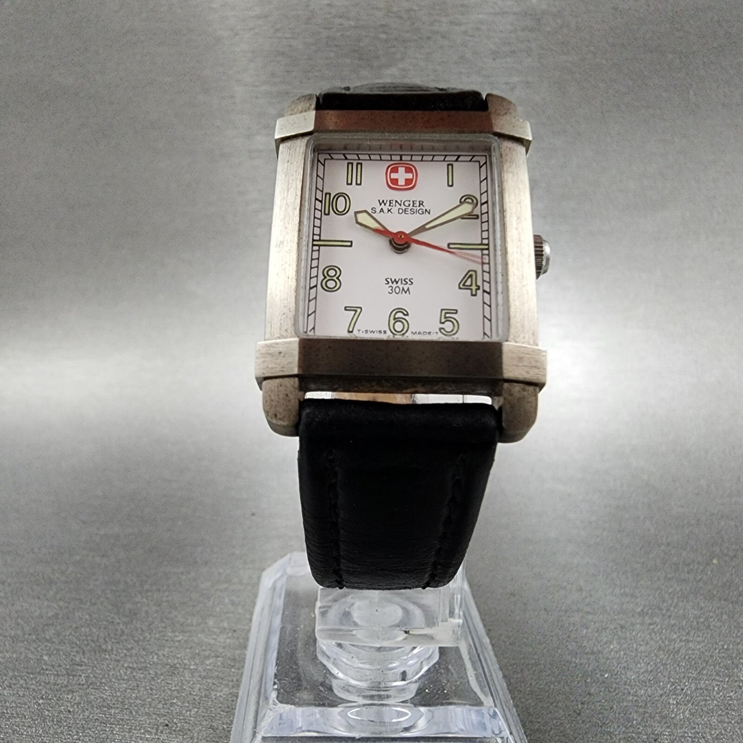 Wenger SAK Tank Watch Women 23mm White Dial Steel Date Rectangle New Battery