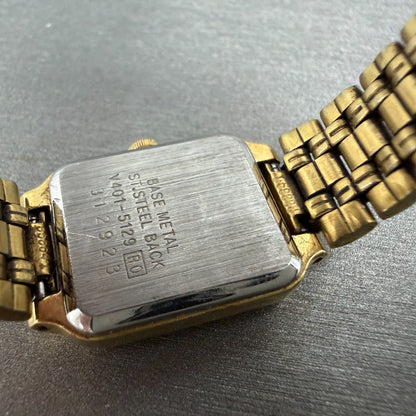 Seiko Tank Watch Women 18mm Champagne Dial Gold Tone Rectangle V401-5129 NewBat69